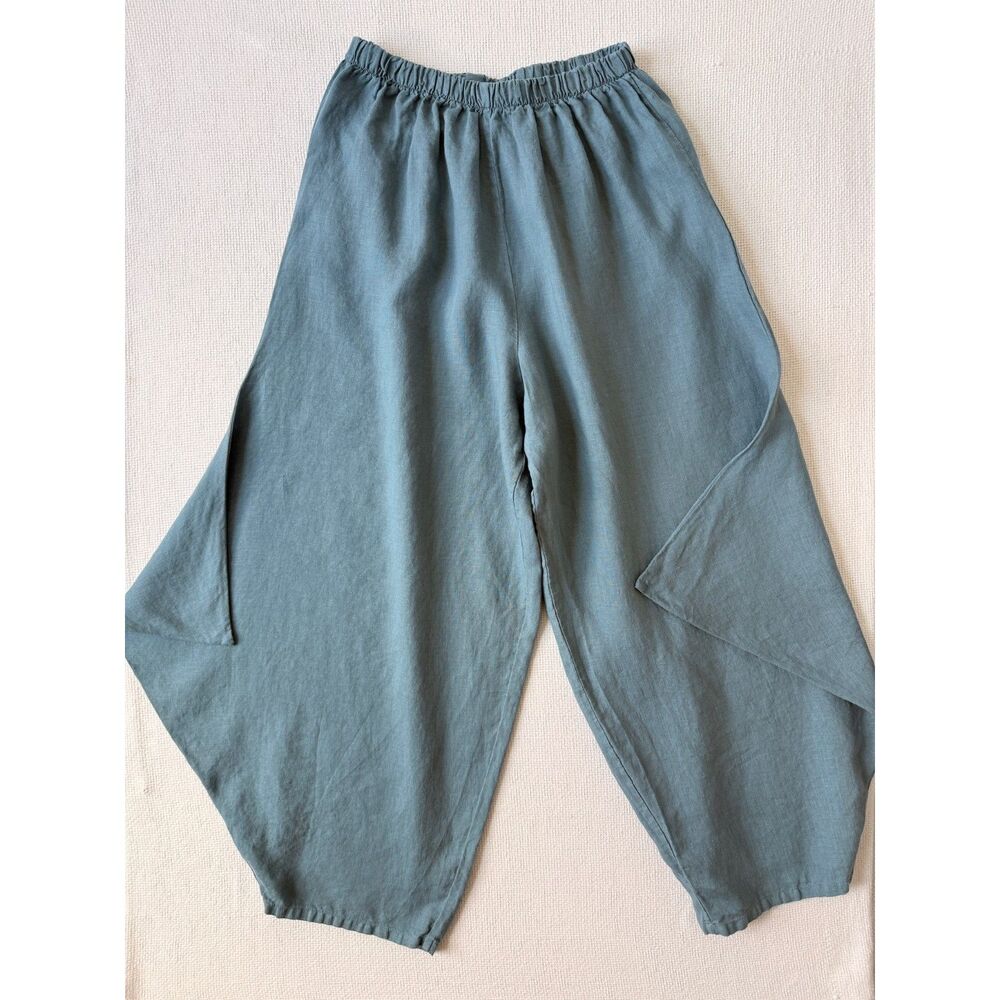 Bryn Walker Linen wing Pants blue flowy Womens Small lagenlook art-to-wear loose